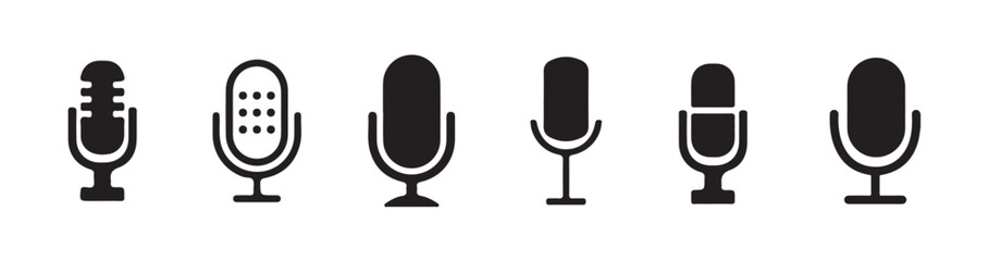 Set of microphone icons: including variant microphone, karaoke mic, podcast microphone, and web & mobile icons. Designed as vector illustrationseps 10.