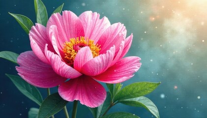 Watercolor peony blooming, flowering, petal
