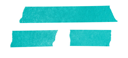 Three Pieces of Green Rectangle Paper Tape Are Placed in White Background, Highlighting Their...