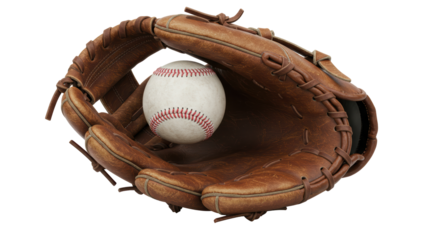 Isolated Baseball Glove Catching a White Baseball