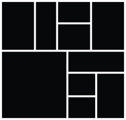 Blank photo collage rectangle template. Stylish photo composition portfolio collection. Background and wall mood board, square texture pattern for picture display presentation.