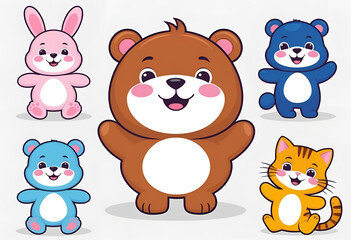 Playful Pals: A delightful gathering of cute cartoon animals, exuding charm, friendship, and happiness. Perfect for kids' content, the cheerful designs are sure to spark joy and imagination.