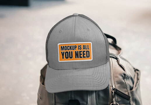 Trucker Hat with Label Mockup