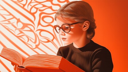 Obraz premium Child reading book in vibrant sunlit room with artistic shadows