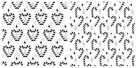 Candy Cane stick heart shaped Christmas balls Decorative stars Seamless Patterns Set 2 Backgrounds