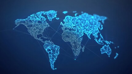 Glowing Blue World Map Network Global Connections Visualization