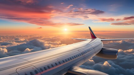 Fototapeta premium Sunset Flight Above the Clouds: A Journey at Golden Hour