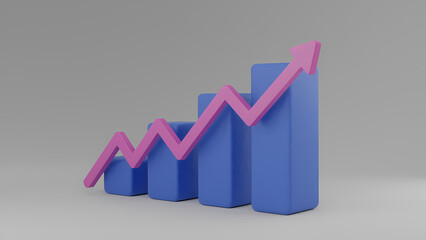 Blue Bar Graph with Pink Arrow Depicting Growth and Progression