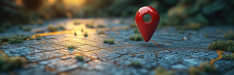 Red Navigation Pin On Textured Stone Path