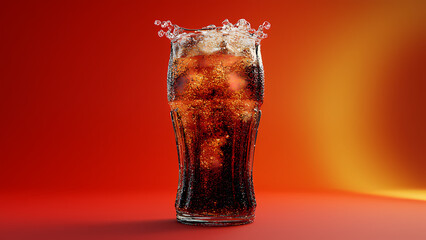 Refreshing Glass of Soda with Bubbles Splashing Against Gradient Background
