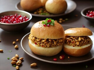 burger with potatoes and vegetables