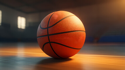 Close-Up of a Vibrant Basketball on the Court Floor