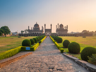 Sunset view of Ibrahim Rouza islamic tomb at Bijapur, famous unesco travel destination, Karnataka, India