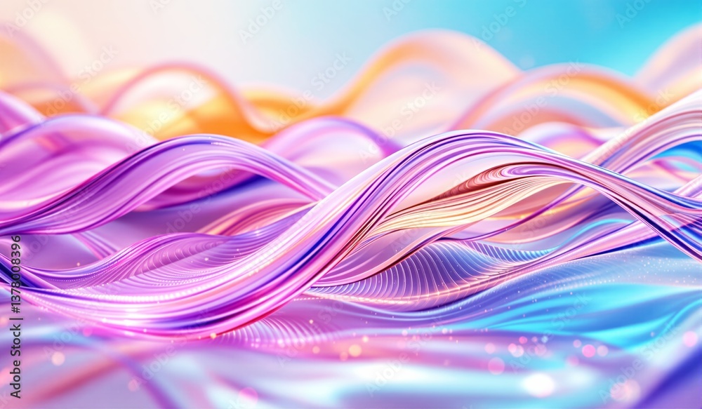 Poster abstract flowing waves in vibrant pastel colors on a soft gradient background.