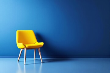 Yellow chair against deep blue background.