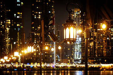 Modern oriental lantern on the city streets.