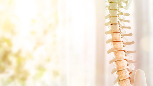 A detailed anatomical model of the human spine, showcasing the intricate structure and complexity of the vertebrae. The image offers a glimpse into the human body's skeletal framework