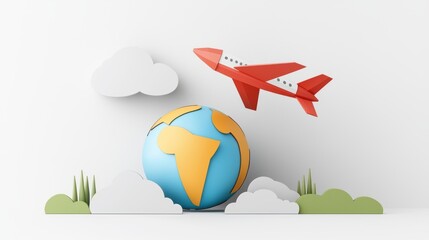 Fototapeta premium Airplane soaring above world globe, embark on a global journey of exploration and travel