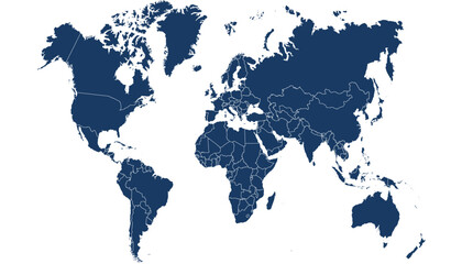 World map. Blue modern vector map. Silhouette map	