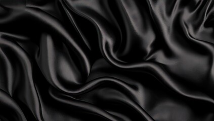 Fototapeta premium Smooth, dark black satin fabric drapes in flowing folds