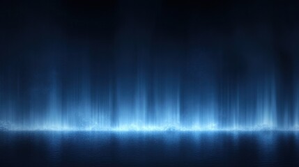 Dark blue background with vertical blue light beams reflecting on water surface, creating cool glowing effect.
