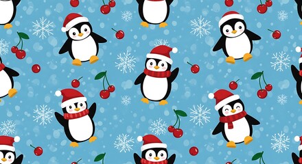 Charming Penguins Festive Winter Wonderland AI Generated