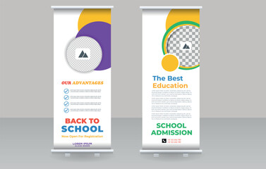 Back to School Roll-up Banner Template Education Admission Promotional Design. Editable image.