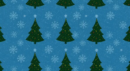 Obraz premium Winter Wonderland Festive Green Trees Blue Background AI Generated