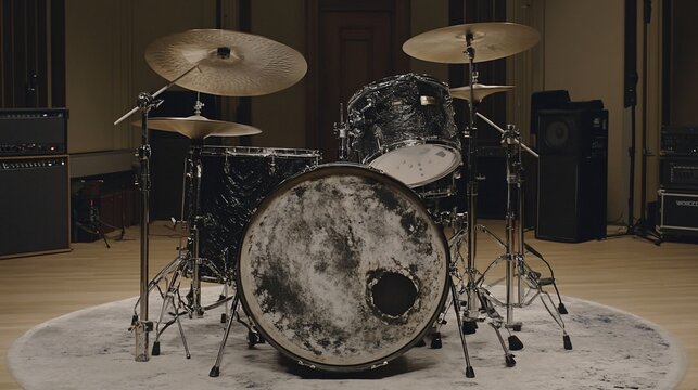 Vintage drum set in a recording studio