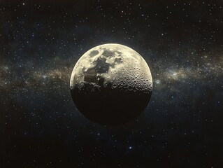 Obraz premium Full Moon with Craters Against a Backdrop of Stars in Outer Space