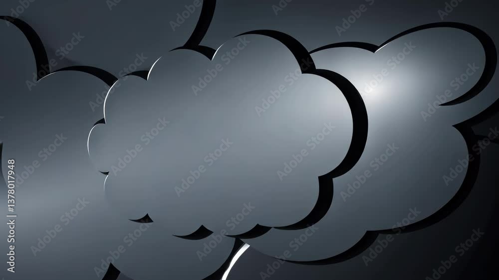 Poster a large gray cloud with a white dot in the center. the cloud is filled with white and gray specks, g