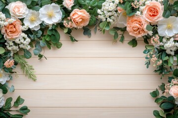 Floral arrangement for a rustic event wooden background high-quality image natural setting bird's eye view elegant design inspiration