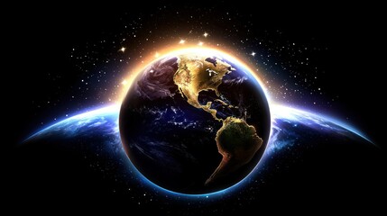 Fototapeta premium Beautiful View of Earth from Space with Stars and Planetary Glow