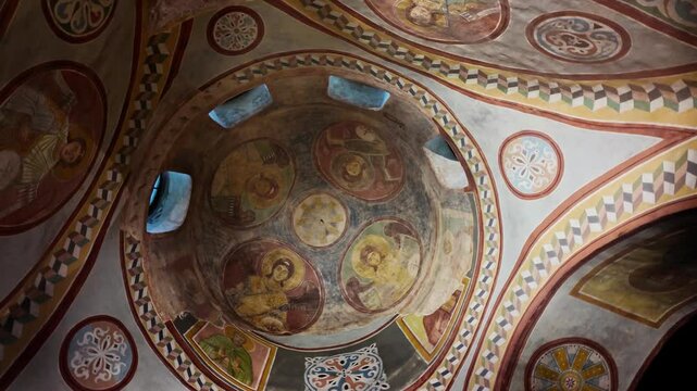 Byzantine Frescoes of Christ Pantocrator in the Dome of Saint Sophia Cathedral