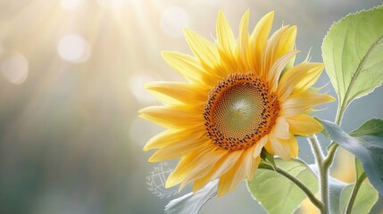 Fototapeta premium Bright and Cheerful Sunflower Bloom with Radiant Background and Soft Light Effects