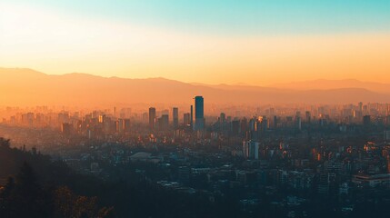 Fototapeta premium Golden Hour Cityscape Skyline Mountains