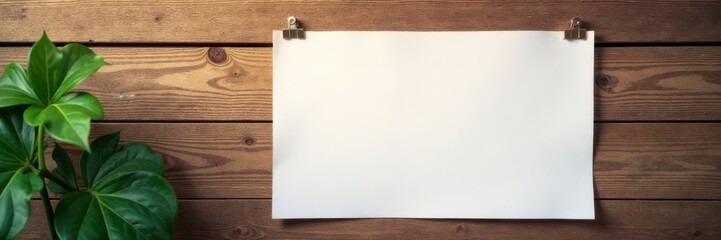 Obraz premium Wooden wall with metal clips holding a blank poster mockup , clip, wooden