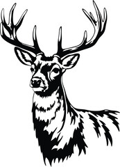 Majestic Stag Head Silhouette Black and White Deer Artwork