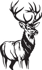 Naklejka premium Majestic Stag Silhouette Wildlife Art, Black and White Deer
