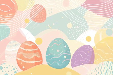Vector illustration of abstract Easter background with egg shapes and geometric pastel patterns in modern flat style with central copyspace for contemporary greeting or ad