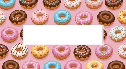 Donut Delight Background with Space - Sweet treats, delicious donuts, colorful frosting, sprinkles galore, and a blank space for your text. This symbolizes sweetness, joy, celebration, and fun