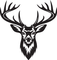 Majestic Stag Head Silhouette Antlers, Nature, Wildlife, Emblem