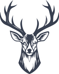Naklejka premium Majestic Deer Head, Antlered Icon, Wildlife Logo, Nature Symbol, Elegant Design, Hunting Trophy, For