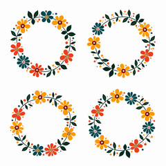 Wreath flowers circle Scandinavian style, Set of floral elements, Round floral frame of small flower bushes in delicate flowers in the Scandinavian style on a white background.