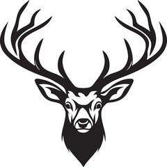 Majestic Deer Head, Antlered, Black, White, Silhouette, Wildlife, Nature, Graphic, Design, Emblem
