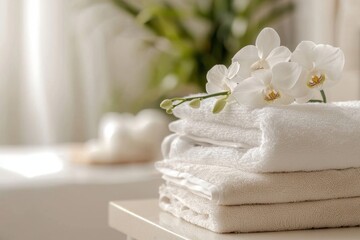 A calming retreat featuring spa towels and floral accents.