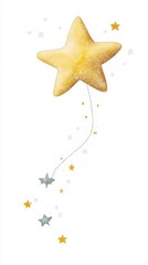 Golden Star with Silver Glitter Trail - Whimsical Celestial Illustration