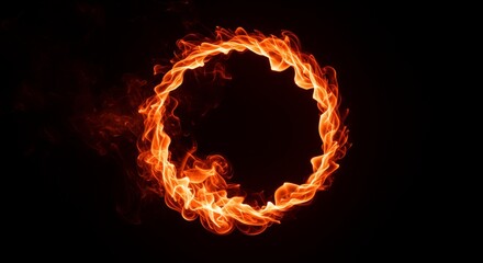 Fototapeta premium Fiery Ring of Fire Abstract - Abstract of a fiery ring on a black background. Perfect for designs needing a bold, intense element