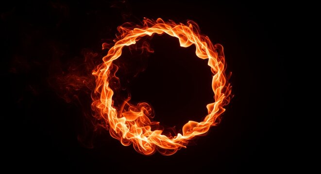 Fiery Ring of Fire Abstract - Abstract of a fiery ring on a black background. Perfect for designs needing a bold, intense element
