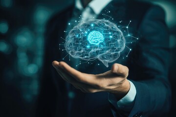 AI brain in a businessman's hand